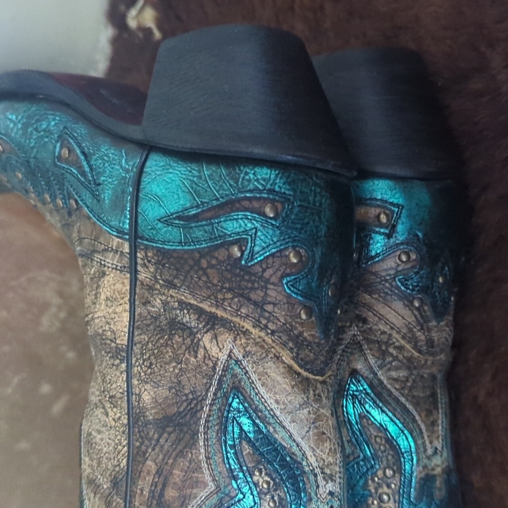 CORRAL R1232 distressed brown & turquoise studded Thunderbird cowgirl boots 6.5 - Picture 15 of 16